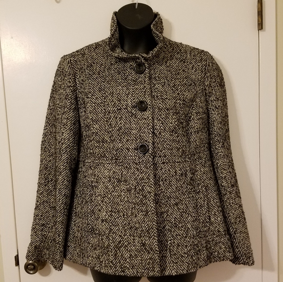EUC! Old Navy black/white tweed, 3-button coat - Picture 2 of 9